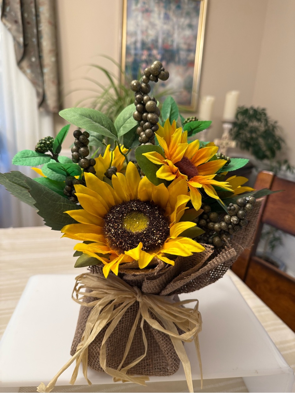 Rustic Sunflower Burlap Arrangement - Yellow